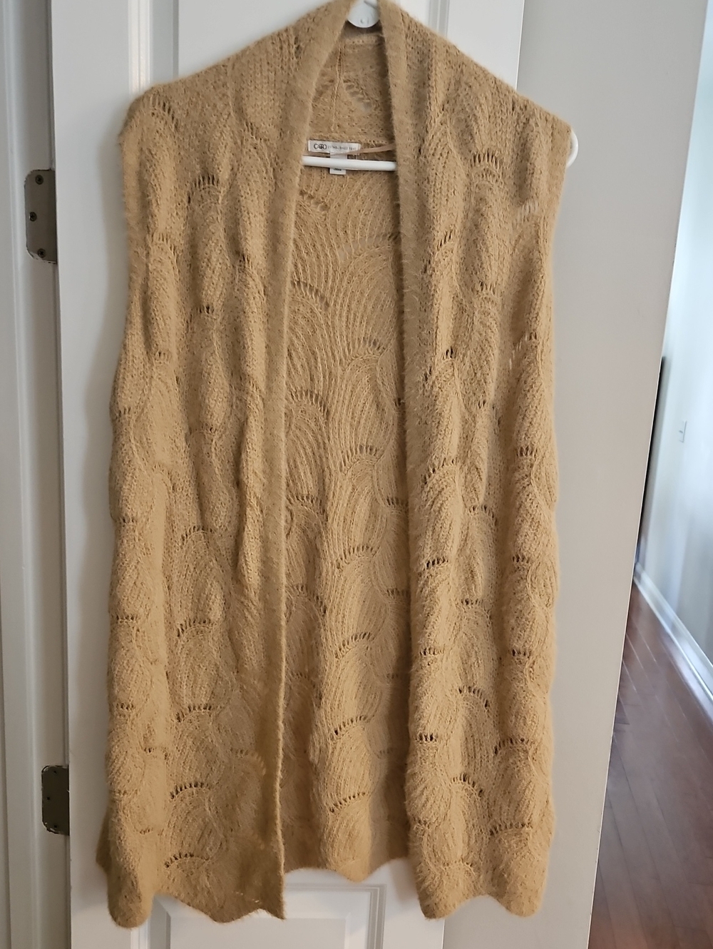Cato Open-Front Knit Sweater Vest in Tan